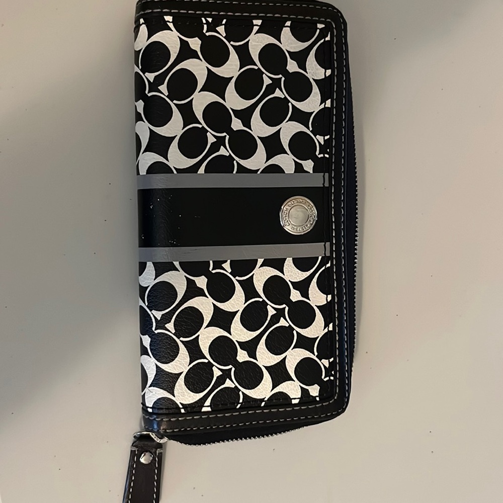 Coach black and white monogram zip around Wallet